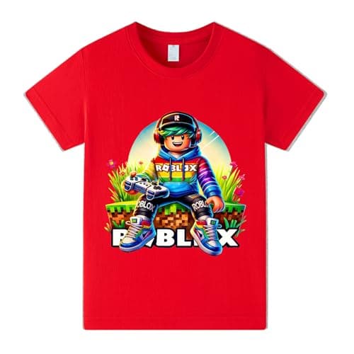 Image of Duoxinbos Roblox T-Shirts Boys,100% Cotton Funny Kids Girls Tops,Youtuber Teen PS4 Game Character Movie Inspired Short Sleeve Shirts Casual Crew Neck for Ages 2-13