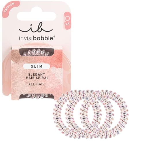 Image of invisibobble Slim Vanity Fairy Elegant Hair Scrunchies - For Women & Girls, No Marks, High Comfort, Strong Hold, Water Resistant, Ideal for Fine, Thin Hair & Updos, Pack of 3
