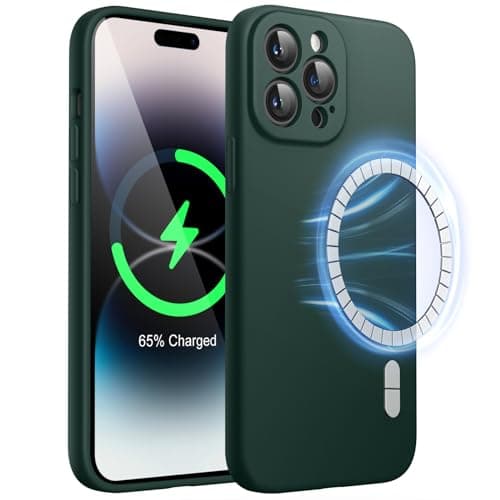 Image of JETech Magnetic Silicone Case for iPhone 14 Pro 6.1-Inch, Compatible with MagSafe, Phone Cover with Camera Lens Full Protection (Midnight Green)