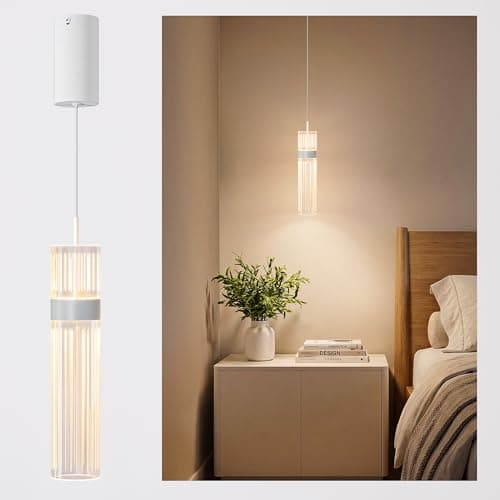 Image of MELAYR Pendant Light Cylinder, Modern Chandeliers Ceiling Light 3000K/4500K/6500K, 6W 600LM Hanging Light Fitting for Kitchen Island, Dining Room Table, Bedroom, Hallway, Memory Function