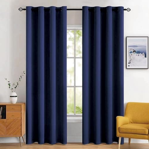 Image of MIULEE Navy Blackout Curtains for Living Room 2 Panel Set, Premium Eyelet Curtains for Bedroom, Thermal Insulated Window Curtain Drapes, Black Out Curtain 90 Drop, Each Panel 46 x 90 Inches