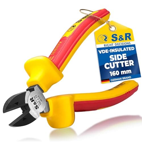 Image of S&R VDE Insulated Diagonal Side Cutter 160mm – 1000V Rated Wire Cutting Pliers | VDE-Tested for Electrical Work