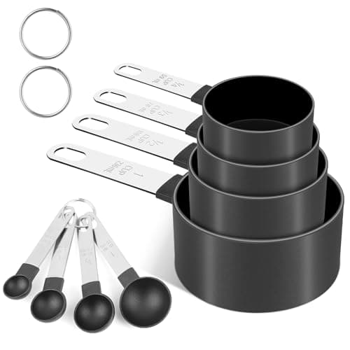 Image of FONYA 8-Piece Black Measuring Tools - Nylon, 4 Measuring Cups / 4 Measuring Spoons with Metal Handles for Liquids and Solids (Black)