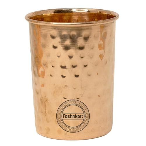 Image of Fashnkart Pure Copper Glasses Drinking Water Ayurvedic Health Pure Tumblers Copper Cups 10.14 Oz 300 Ml (Hammered)