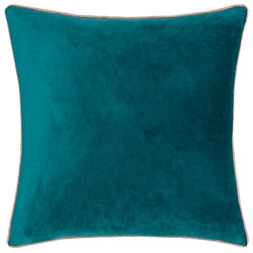 Image of furn. Meridian Cushion Cover – Luxury Contrast Piped Velvet Decorative Case (Teal/Blush - 45x45cm)