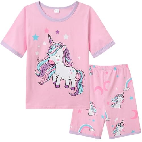 Image of Dinopjs Girl's Pyjama Sets Cotton Dinosaur Unicorn Pjs Kids Summer Short Pajamas for Girls 2-3 Years Children Clothes, Pink