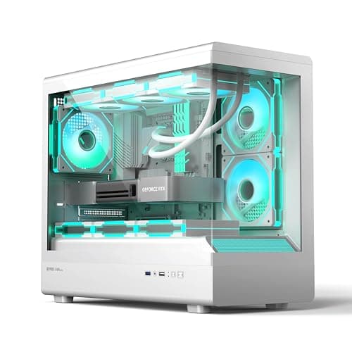 Image of IONZ M/ATX PC ARGB Case Mid-Tower, Pre-Installed 3 ARGB PWM Fans, Full View Dual Tempered Glass - Aether Neo White