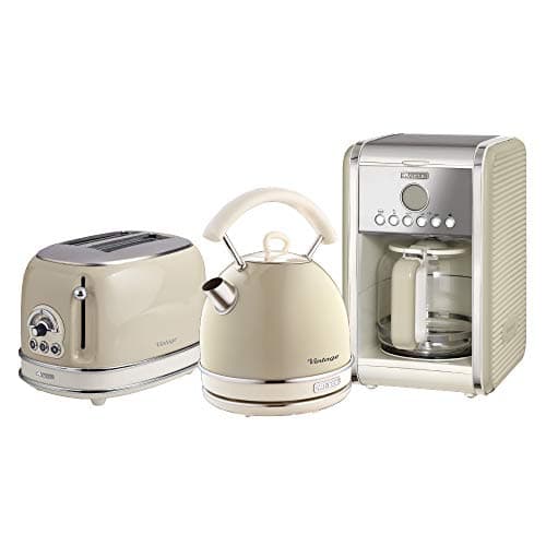 Image of Ariete ARPK13 Retro Style Dome Kettle, 2 Slice Toaster and Filter Coffee Machine Set, Vintage Design, Beige