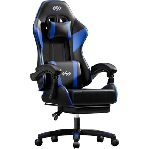 Image of Precision Synergie Gaming Chair, Ergonomic Game Chair with Footrest, Reclining Computer Chairs with Lumbar Support & Headrest, Height Adjustable PC Chair for Adults with 360°Swivel Seat (Blue Black)