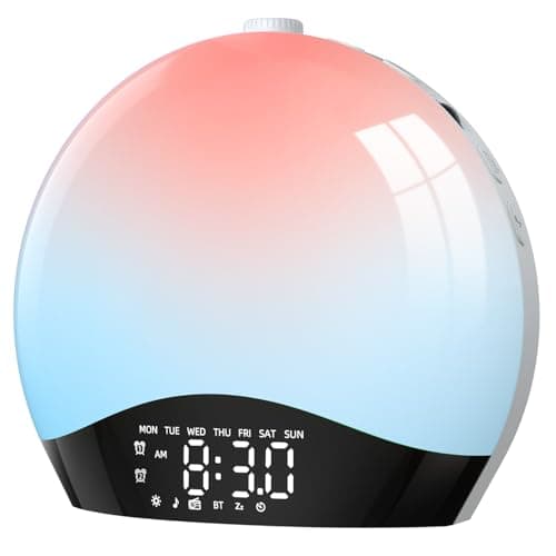 Image of LIORQUE Sunrise Alarm Clock Wake Up Light Clock with Sunrise/Sunset Simulation, 8 Colors Atmosphere Lamp, 22 Natural Sounds, Dual Alarms, Snooze and FM Radio, Light Up Alarm Clock Bedside
