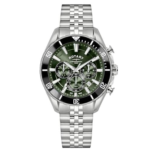 Image of Rotary Men's Apex 100 Chronograph 100M Water Resistance Green Dial Stainless Steel Bracelet Watch