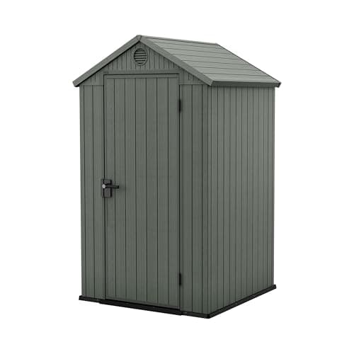 Image of Keter Darwin 4x4 Outdoor Storage Shed - Green | Small Resin Garden Tool Shed | Wood-Effect Weatherproof Double-Wall with Skylight & Ventilation