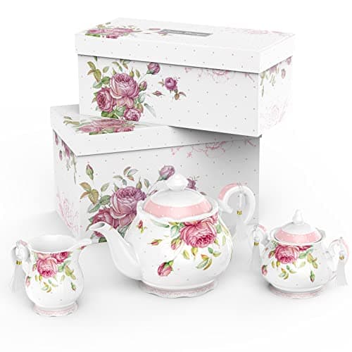 Image of London Boutique Large Teapot Milk Jug Sugar Bowl Afternoon Tea Set Teapots Set New Bone China Vintage Flora Gift Box 1300ml (Whole Set)