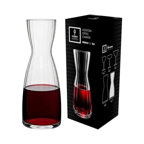 Image of Argon Tableware Hoxton Optic Crystal Carafe 1.1L - Cut Glass Water & Wine Decanters, Art Deco Ribbed Glass Serving Carafe for Juice, Cocktails & Table Service
