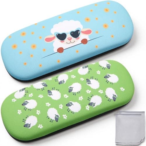Image of Photect 2 Pack Hard Shell Eyeglass Case with Cleaning Cloth Portable Glasses Holder for Sunglasses Reading Glasses Durable Protective Travel Case Slim Lightweight Storage Box for Men Women(Sheep)