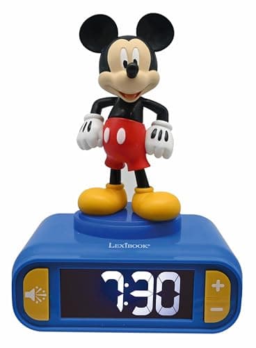 Image of LEXIBOOK, Disney Mickey, Nightlight alarm clock, Sounds and Melodies, LCD Backlit screen, Luminous, Snooze, Blue, RL800MCH