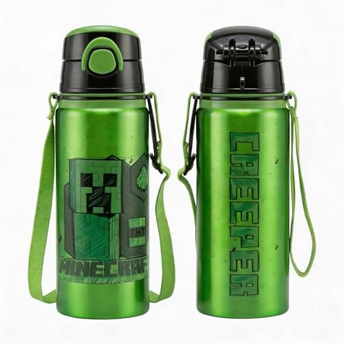 Image of Minecraft AcidSketch Aluminium Water Bottle with Sling – 600ml | Lightweight, Leakproof, Eco-Friendly | Minecraft Gift for Kids & Gamers, Green