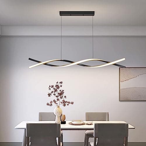 Image of Mikeru 120CM Wave Pendant Light, Black Creative LED Dining Lights 3000/4500/6000K Dimmable 10% to 100% Pool Table Lighting Adjustable Kitchen Island Lamp for Living Room, Bedroom