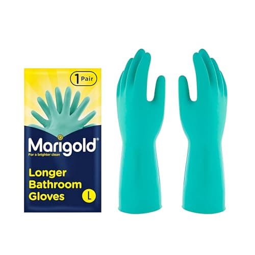 Image of TSA Marigold Longer Bathroom Gloves - Large | Longer Anti Rolldown Cuffs Double Layered Comfortable Cotton Lining
