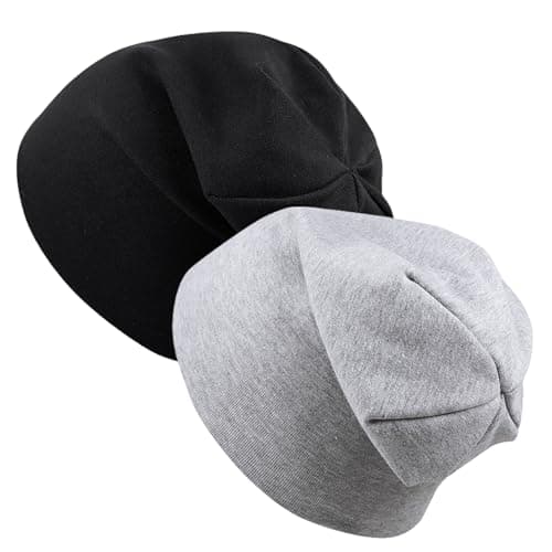 Image of BOYSSPAA 2 Pack Kids Beanie Hats Soft Breathable Baby and Toddler Skull Caps for Spring and Autumn, Lightweight Comfort Fit Black Grey