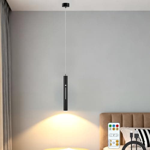 Image of HOTUT Battery Pendant Light,Modern LED Cylinder Pendant Light,USB Rechargeable,Detachable,with Remote,with Sensor Mode,Height Adjustable,Cylinder Ceiling Pendant Lighting,for Bedroom Kitchen Ba