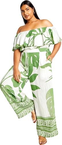 Image of City Chic Peta Border Jumpsuit, Opulent Oasis, 20