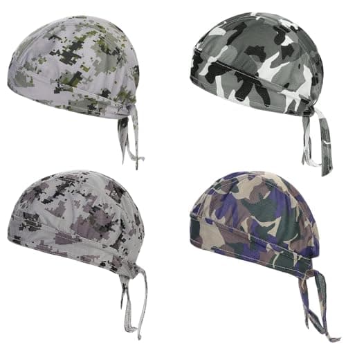 Image of BLMHTWO 4 Pieces Bandana Skull Cycling Cap Adjustable Camouflage Cycling Bandana Headband Skull Cap for Men Breathable Quick-Drying Sun Protection Beanie Hat for Outdoor Sports (One Size, Polyester)