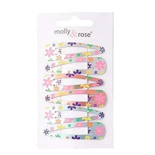 Image of Set of 6 Daisy Flower Print Metal Hair Clips Snap Bendies Sleepies 5cm (2")