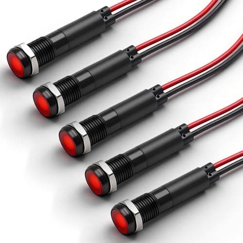 Image of FILN 5PCS 8mm 220V AC LED Metal Indicator Lamp, CE RoHS Waterproof IP67 Pilot Light Signal Lamp with Wire for Control Panel, Marine Boat, Industrial Machine, Caravan Dashboard (Red Lamp)