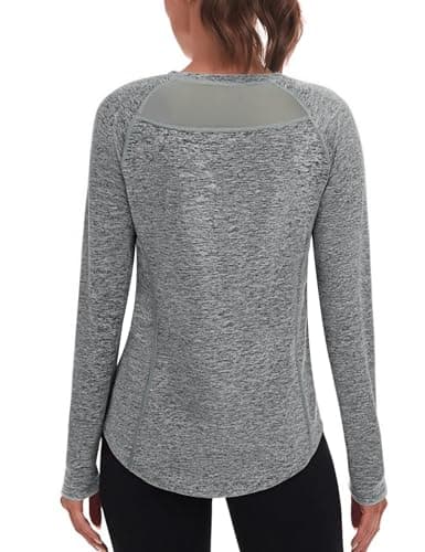 Image of Wayleb Womens Long Sleeve Running Top with Mesh Back Crewneck Gym Activewear Basic Breathable Soft Base Layer Grey