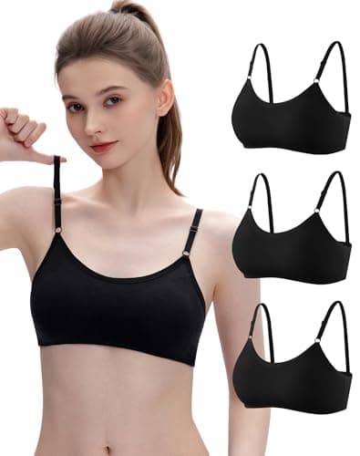 Image of INNERSY Training Bras for Girls Crop Top Bra for Teen Black Bralette Wireless Underwear 3 Pack (L, 3 Basic Black)