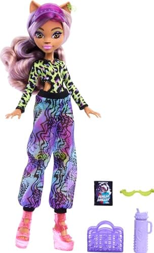 Image of Monster High Scare-adise Island Clawdeen Wolf Doll with Swimsuit, Joggers and Beach Accessories Like Visor, Water Bottle, and Book