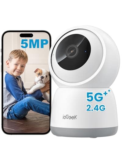 Image of ieGeek 5MP 2.4G/5GHz WiFi Indoor Security Camera, Plug-In Pet Camera with App, Color Night Vision, 360° PTZ, 4X Zoom, Auto-Tracking, Two-way Talk, Alexa, Memory/Cloud Storage, No Monthly Fee