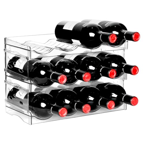 Image of BoxedHome Wine Rack, Stackable Water Bottle Organiser, Plastic Bottle Holder, Cupboard Organiser, Storage for Freezer, Cabinet, Pantry (3 Tier 12 Bottles)