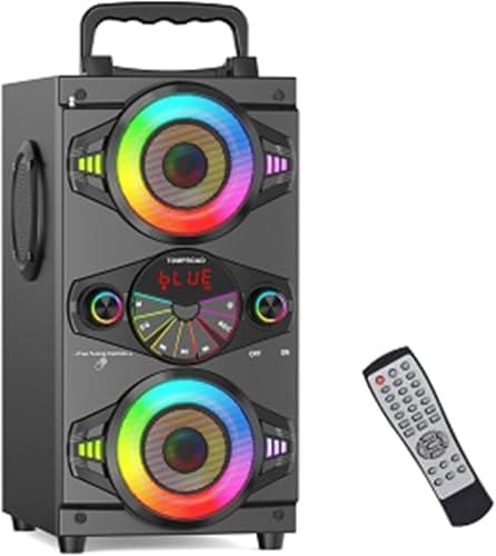 Image of Portable Bluetooth Speakers 60W Big Powerful Wireless Loud Stereo Bass Sound Boombox Home Party Speaker with Subwoofer, FM Radio, LED Colorful Lights (Black)