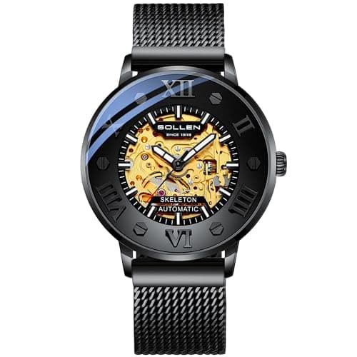 Image of SOLLEN Men's Skeleton Automatic Watches, Original Mechanical Watch Movement, Double-Sided Skeleton Self-Winding Watches for Men, Water Resistant Luminous Luxury Casual Wrist Watches Gift for Men