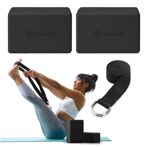 Image of Gaiam Essentials Yoga Block 2-Pack & Yoga Strap Set, Black