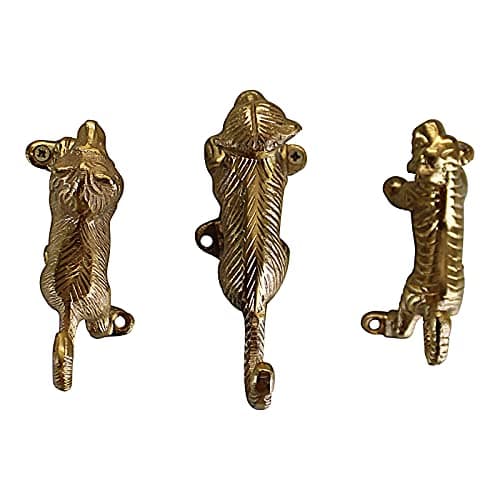Image of EliteKoopers Set of 3 Gold Metal Safari Animal Coat Hooks For Home, Bathroom, Living Room etc.