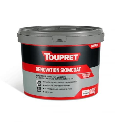 Image of Toupret Renovation Skimcoat Filler - Interior Wall & Ceiling Smoothing Compound - Ultra-Fine Skim for Renovation & Repair - Ready Mixed, High Coverage, Easy Sand, No Shrink - Paint Ready - 10kg