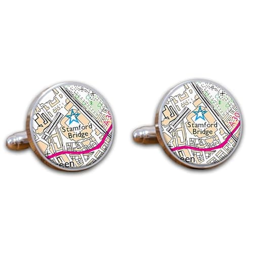 Image of Football Stadium Map Cufflinks, Chelsea Ground Map Cuff links, Stamford Bridge Map Cufflinks, Round Football Cuff links