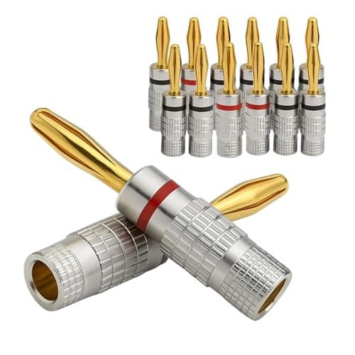Image of Vryth Banana Speaker Plugs 6 Pairs / 12 pcs, 4MM Closed Screw 24K Gold Plated Banana Speaker, 4mm for Speakers Amplifier Hi-Fi, Home Theater, Sound Systems, Audio Wire Cable, Easy Install Connectors