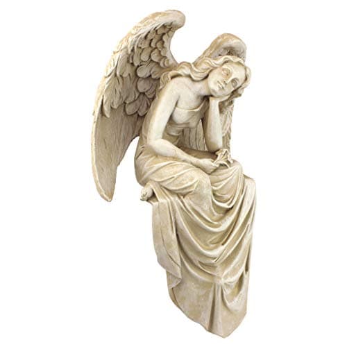 Image of Design Toscano NG34725 Resting Grace Angel Sitting Garden Statue, Medium, 21.5 cm, Polyresin, Ancient Ivory