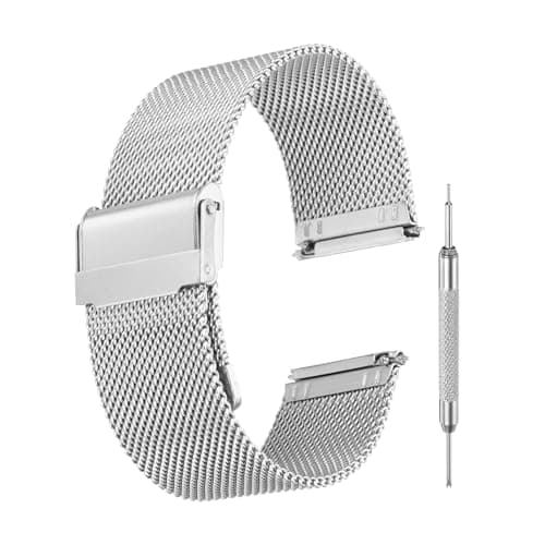 Image of sourcing map Mesh Watch Bands for Men Women, Stainless Steel Quick Release Mesh Watch Strap Milanese Bracelet Adjustable Replacement Wristband with Tools for Gifts (18mm, Silver)
