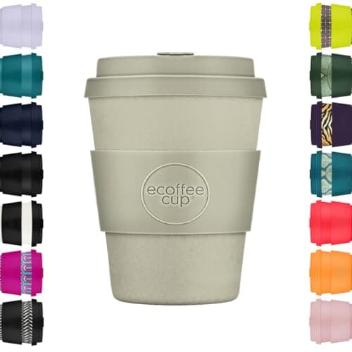 Image of Ecoffee Cup 8oz 240ml Reusable Eco-Friendly 100% Plant Based Coffee Cup with Silicone Lid & Sleeve - Melamine Free & Biodegradable Dishwasher/Microwave Safe Travel Mug, Molto Grigio