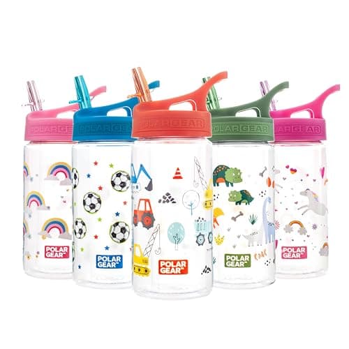 Image of Polar Gear Kids Water Bottles with Straw - 400ml BPA-Free Kids Drinks Bottle with Carry Handle - School Water Bottle with Removable Straw - Construction, Red