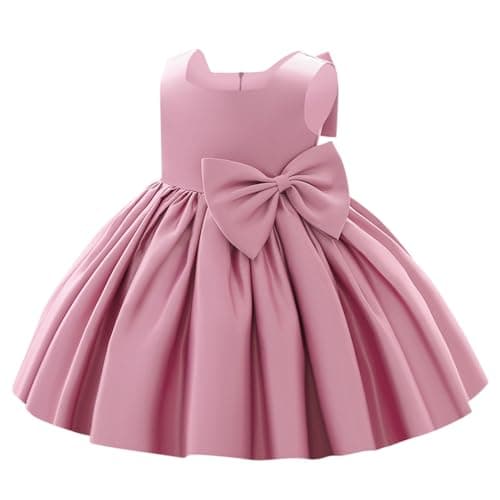 Image of Flower Girls Wedding Dress Kids Pageant Bridesmaid Dress Baby Silky Satin Bowknot Toddler Girl Pirncess Birthday Party Christening Baptism Dresses Formal Prom Gown Dusty Pink - Bow 9-10 Years