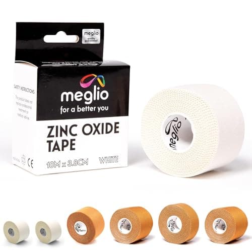 Image of Meglio Zinc Oxide Tape - Strong Athletic Sports Strapping Tape for Support & Injury Recovery, Blister Prevention Tape, Ankle, Foot, Running, Rugby & Climbing, Non-Slip Grip Tape | (White) 3.8cm x 10m