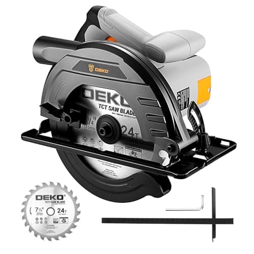 Image of Circular Saw 1200W: DEKOPRO High-Power Saw with 185mm 24T Blade, 4800 RPM, Max Cut Depth 65mm (90°), 43mm (45°), Heavy-Duty Steel Base, Includes Guide Rai, Power Saw for Wood, PVC