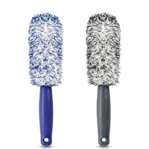 Image of Aonuy Wheel Brush, Alloy Car Wheel Cleaning Brush with Microfiber Braided Fabric, 2Pcs Microfiber Flat Wheels Rim Cleaner Brushes for Cars Wheels Motorcycles Bicycles Fenders Engine(Black and Blue)