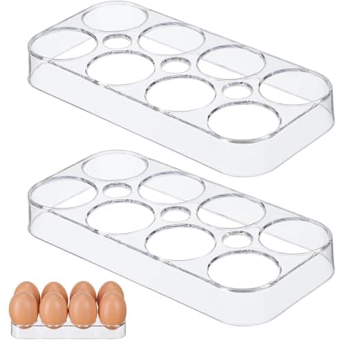 Image of Egg Holder, 2 Pack Fridge Egg Tray for Kitchen Organisation, Durable Transparent Egg Storage Rack, Compact Design for Refrigerator or Countertop Use, 17.5 X 8.5 X 2.2 Cm